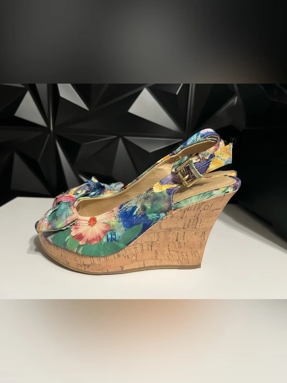 CL by Laundry Floral Bow Slingback Wedge Sandals in Multicolor